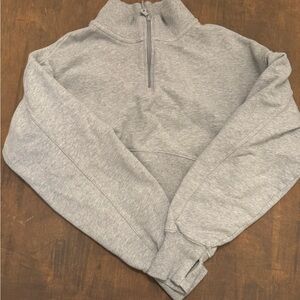 Aerie Cropped Light Gray Quarter-Zip Pullover